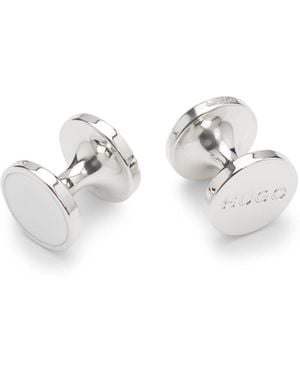 HUGO Round Cufflinks With Enamel Core And Logo - White