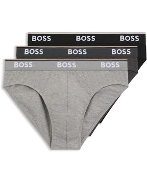 BOSS Paquete De Tres Slips En Algodón Elástico Con Logo En La Cintura - Gris