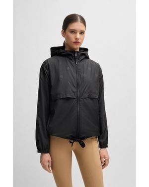 BOSS Equestrian Waterproof Rain Jacket With Double B Monogram Motif - Black