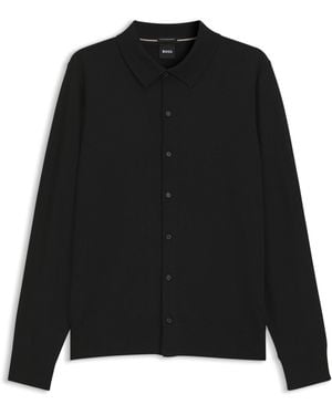 BOSS Cardigan Aus Schurwolle Mit Polokragen - Schwarz