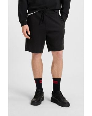 HUGO Cotton-Terry Shorts With Logo Print - Black