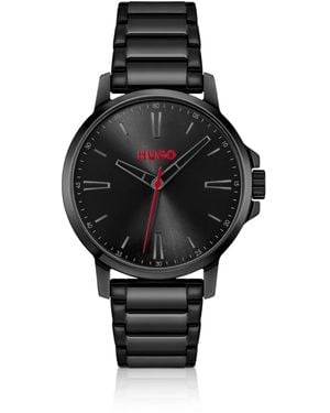 HUGO Zwartgecoat Horloge Met Bijpassende Stalen Polsband