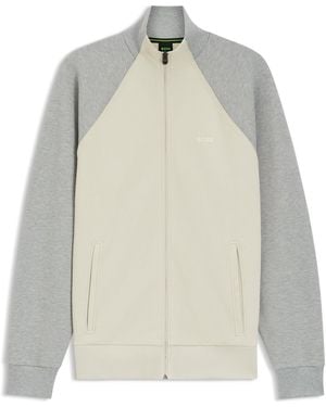 BOSS Cotton-Blend Sweatshirt With Contrast Piping - White