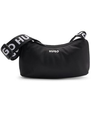 HUGO Twill Hobo Bag With Logo Strap - Black