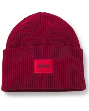 HUGO All-Gender Mütze Aus Woll-Mix Mit Logo - Rot