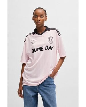 HUGO Football-Inspired Mesh T-Shirt With Happy Logo - Pink