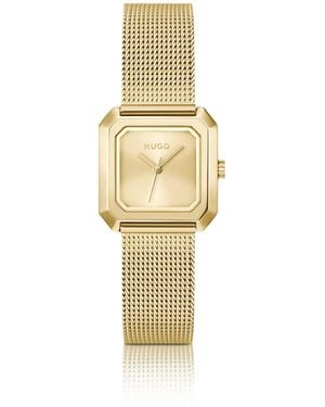 HUGO Hazel-Tone Square Watch With Mesh Bracelet - Metallic