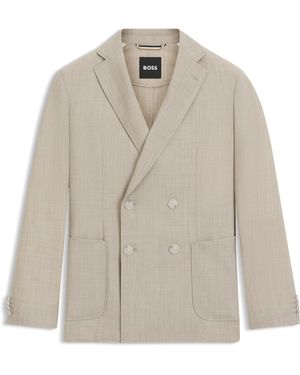 BOSS Double-Breasted Blazer Van Scheerwol Met Microdessin - Naturel