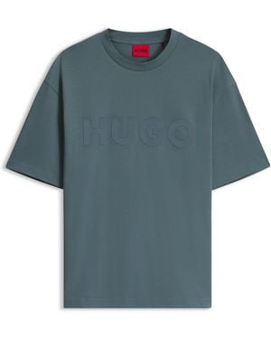 HUGO Oversized-Fit T-Shirt Van Katoen Met Reflecterend Logo - Blauw
