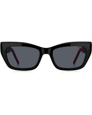 HUGO Gafas De Sol De Acetato Con Patillas Diseñadas A Capas En El Rojo De La Marca - Negro