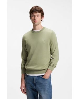 BOSS Cotton-Blend Jumper With Logo Patch - Green