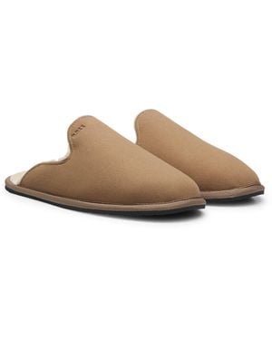 BOSS Slipper-Hausschuhe Mit Shearling-Innenfutter Und Logo-Detail - Natur