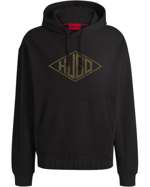 HUGO Hoodie Met Logostiksel Van Katoenen Badstof - Zwart