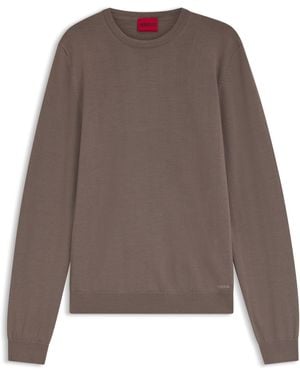 HUGO Jersey De Lana Merina Con Logo Bordado - Marrón
