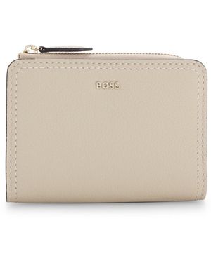 BOSS Grained-Leather Wallet With Metallic Logo Lettering - Natural