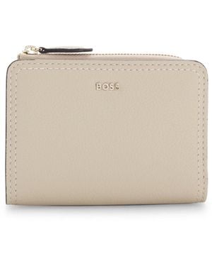 BOSS Grained-Leather Wallet With Metallic Logo Lettering - Natural