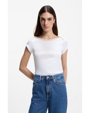 BOSS Stretch-Cotton Slim-Fit T-Shirt With Ballet Slogans - White