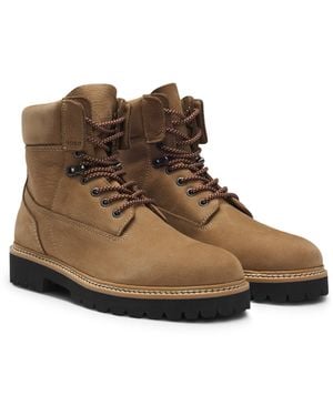 HUGO Nubuck-Leather Half Boots With Padded Collar - Brown