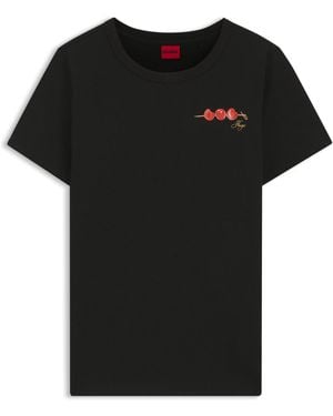 HUGO T-Shirt Van Katoenen Jersey Met Logo-Artwork - Zwart