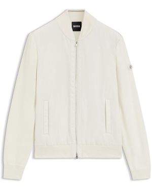 BOSS Cotton-Knit Hybrid Jacket With Bomber Collar - White