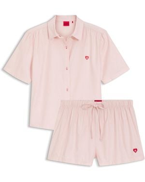 HUGO Pyjama Aus Baumwoll-Mix Mit Herz-Logos - Pink