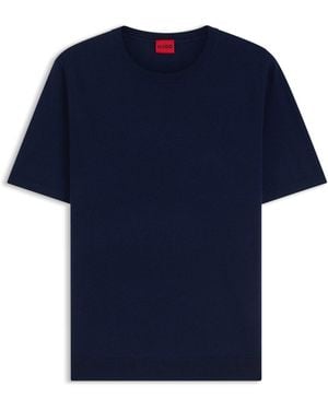 HUGO Pull En Laine Mélangée À Manches Courtes Avec Logo Revisité Brodé - Bleu