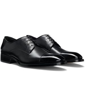 BOSS Leather Derby Shoes With Cap Toe - Black