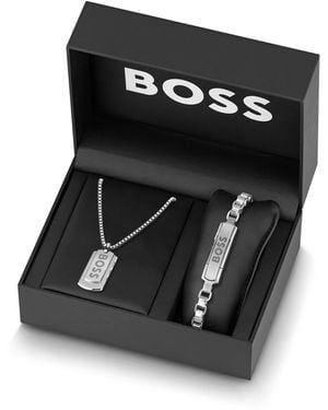 BOSS Gift-Boxed Logo Necklace With Matching Bracelet - Black