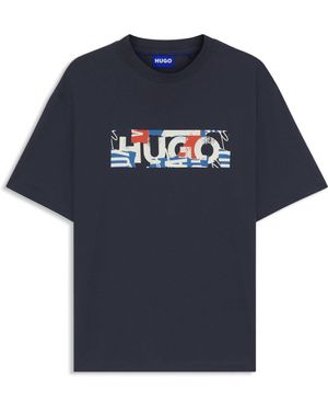 HUGO T-Shirt Aus Baumwoll-Jersey Mit Grafischem Logo-Print - Blau