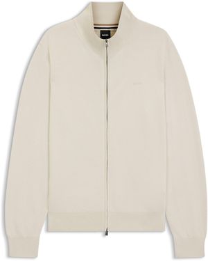 BOSS Gebreid Vest Van Katoen Met Logostiksel - Naturel