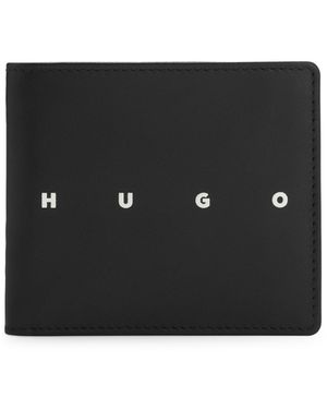 HUGO Klapp-Geldbörse Aus Leder Mit Kontrastfarbenem Logo - Schwarz