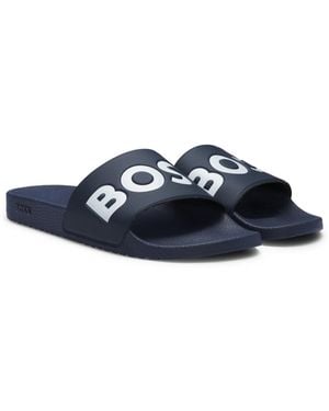BOSS Italian-Made Slides With Large Logo Detail - Blue