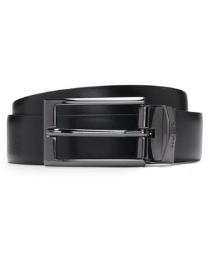 HUGO Reversible Leather Belt With Branded Keeper - Black