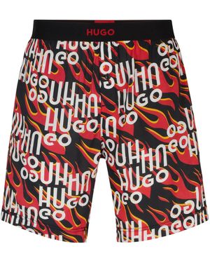 HUGO Short de pyjama en coton à logo imprimé intégral - Rouge
