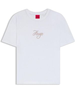 HUGO Cotton-Jersey T-Shirt With Glitter-Print Details - White