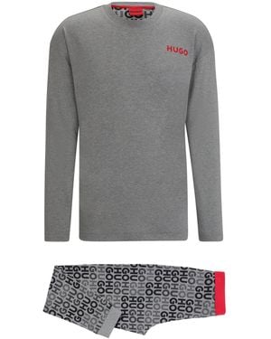 HUGO Pyjama Relaxed Fit En Pur Coton Avec Détails Logotés - Gris