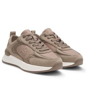 BOSS Suede-Trim Trainers With Double B Monogram - Brown