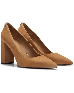 BOSS Suede Court Shoes With 9cm Block Heel - Brown