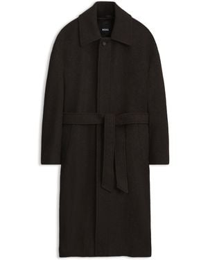 BOSS Abrigo Relaxed Fit De Lana Virgen Con Tapeta Oculta - Negro
