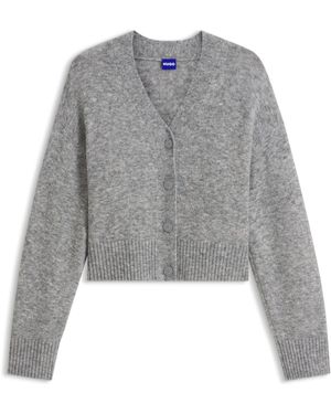 HUGO Cárdigan Oversize Fit Con Logo Bordado - Gris
