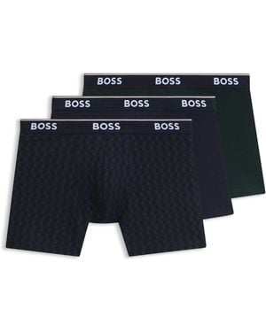 BOSS Paquete De Tres Calzoncillos Bóxer De Algodón Elástico Con Logos En La Cintura - Azul