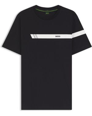 BOSS Regular-Fit T-Shirt Van Stretchkatoen Met Logostreep - Zwart