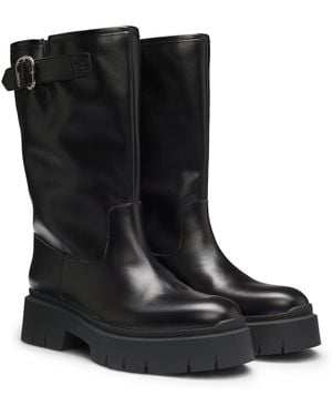 HUGO Biker-Boots Aus Kunstleder Mit Schnallen-Detail - Schwarz