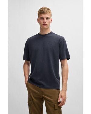 BOSS Relaxed-fit T-shirt In Peached Cotton With Logo Detail - Blue