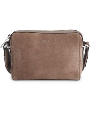 BOSS Suede Crossbody Bag With Deed Logo - Brown