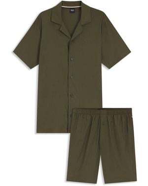 BOSS Conjunto De Pijama Corto Regular Fit En Popelín Elástico - Verde
