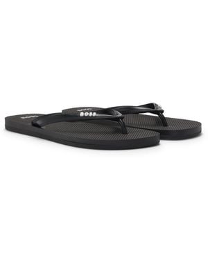 BOSS Italian-Made Flip-Flops With Contrast Logo Detail - Black