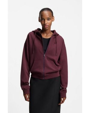 HUGO Cotton-Terry Zip-Up Hoodie With Stacked-Logo Embroidery - Red