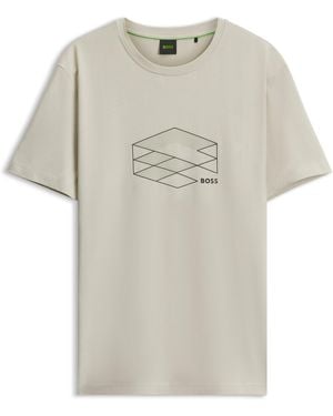 BOSS T-Shirt Van Stretchkatoen Met Grafische Print - Wit