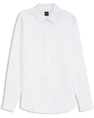 BOSS Regular-Fit Buttondownoverhemd Van Katoenen Twill - Wit